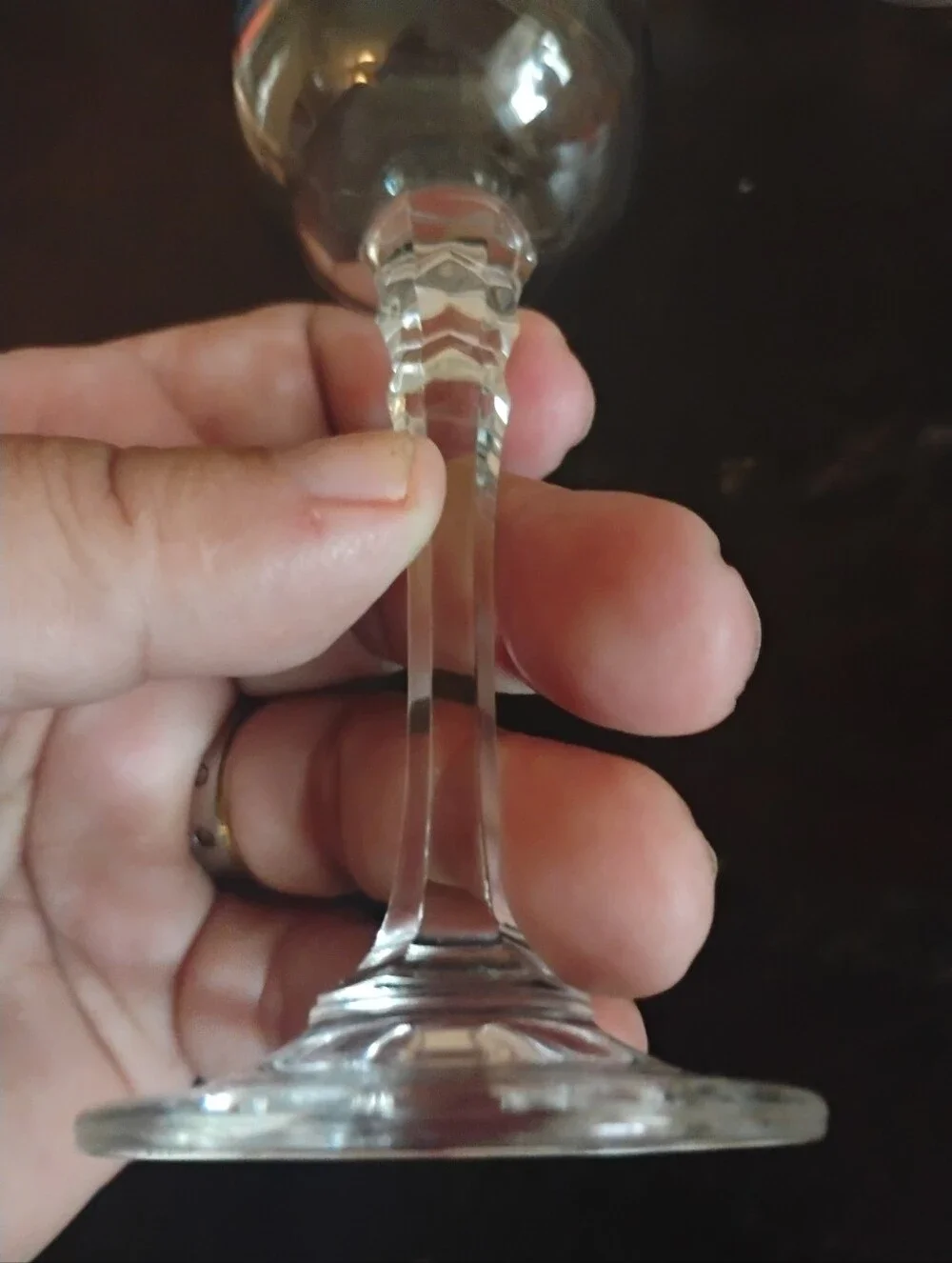 Vintage Clear Glass Tulip Cordial Glasses Hexagonal Faceted Stem Barware Set of4
